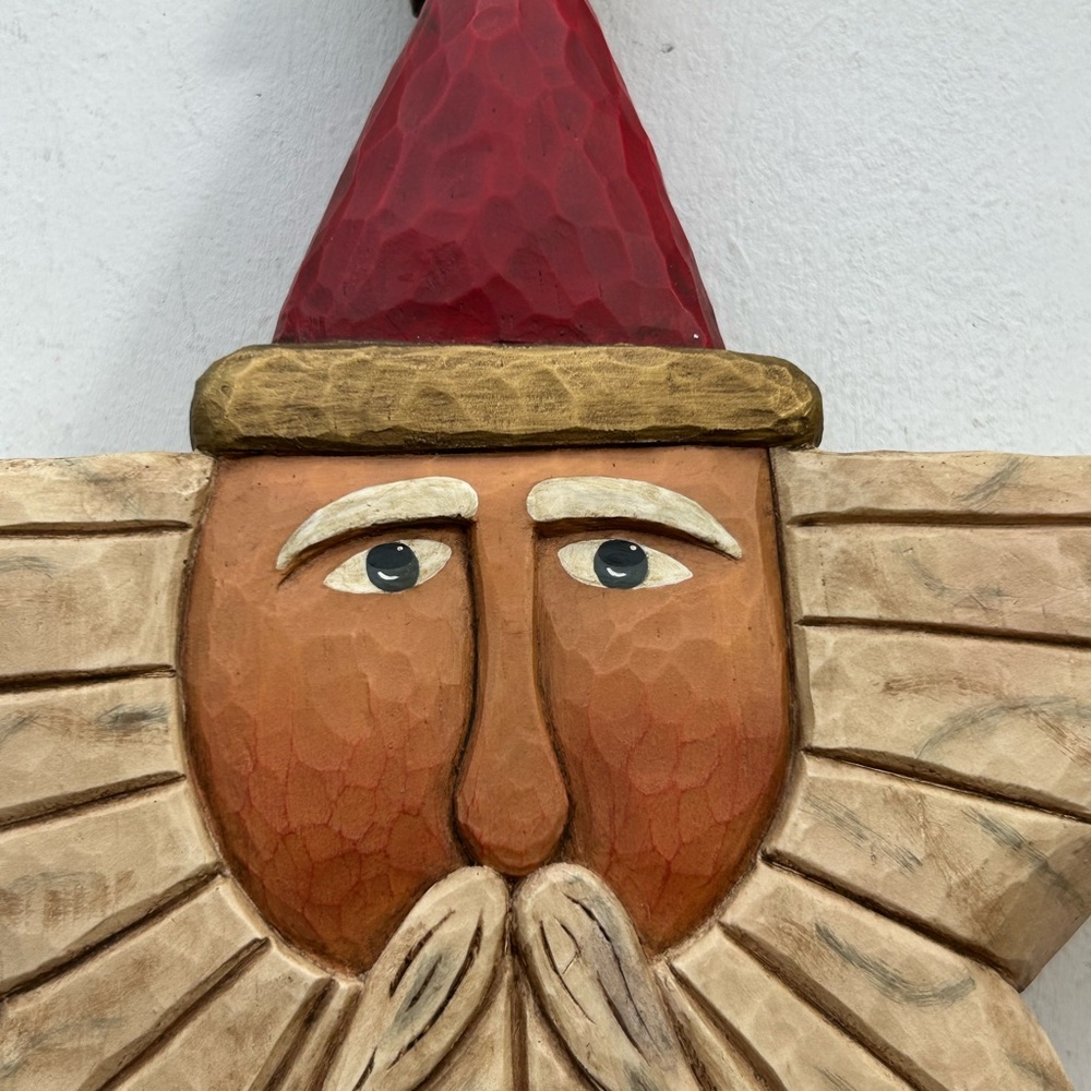 Vintage Lori Miller Wooden Santa Star Decor Folk Art Whispering Pines Carving - Picture 2 of 6